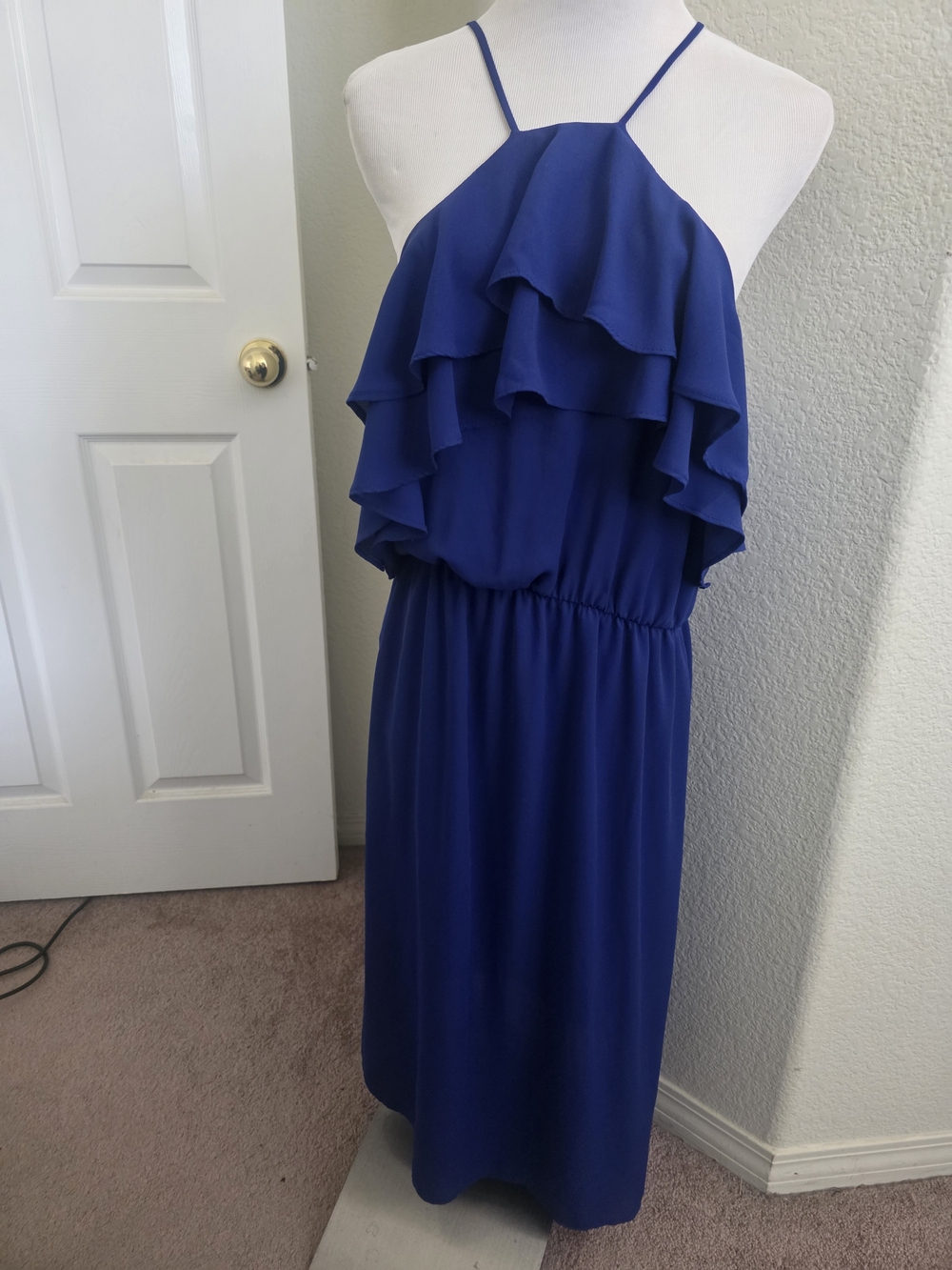 Blue Ruffled Halter Midi Dress - Brand Not Specified